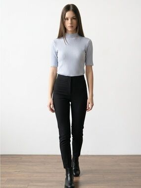 LOFT Light Blue Ribbed Mock Neck Short Sleeve Top